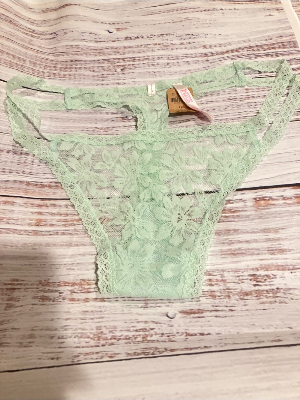 Victoria's Secret Pink Mint Green Floral Lace Thong